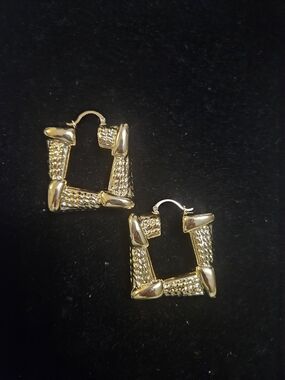 Gold Textured Square Hoop Earrings - Women Jewelry